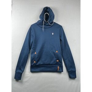 New Jeans Pullover Hoodie Mens Cowl Neck Thumbhole Cuffs Teal Blue Sweatshirt